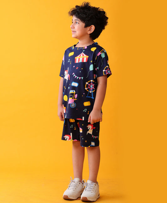 CARNIVAL CIRCUS SLEEPWEAR SHORTS SET - BLUE - Anthrilo