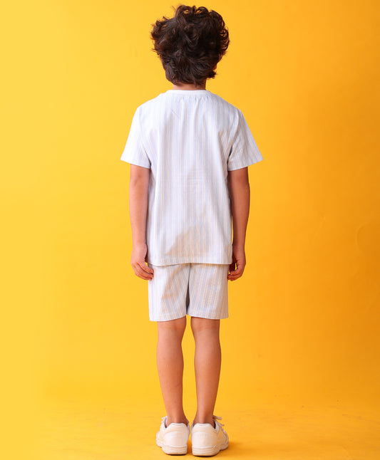 STRIPED BLUE PLAYTIME T-SHIRT SHORT SET - BLUE