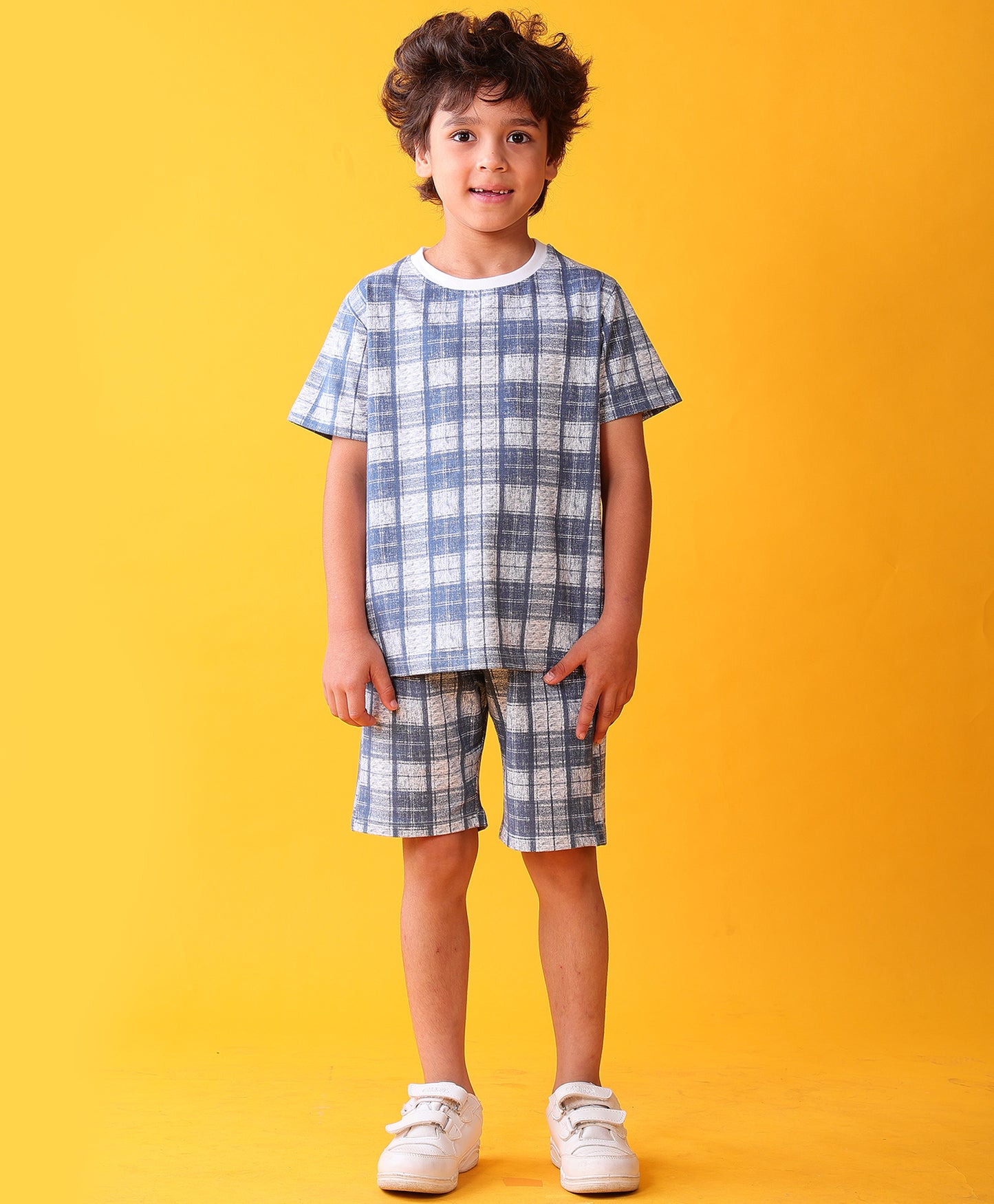 CHECK BLUE PLAYTIME T-SHIRT SHORT SET - BLUE