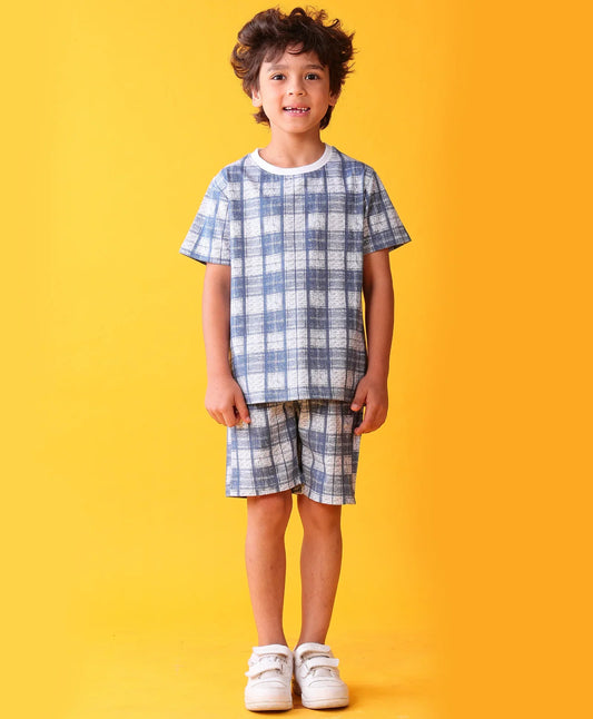 CHECK BLUE PLAYTIME T-SHIRT SHORT SET - BLUE