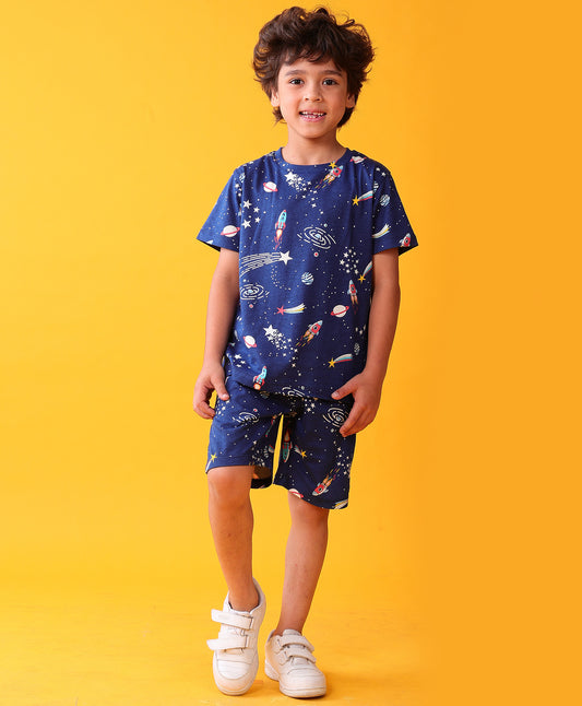 SOLAR SYSTEM PLAYTIME T-SHIRT SHORTS SET - NAVY