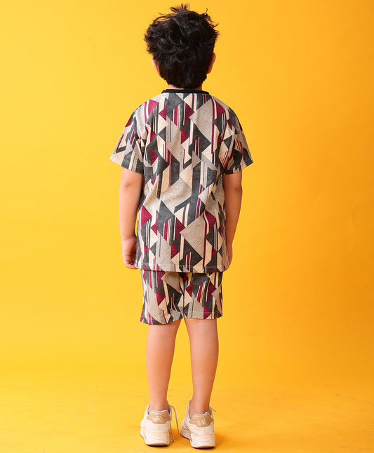 ZIG ZAG GREY T-SHIRT SHORT SET - DARK GREY