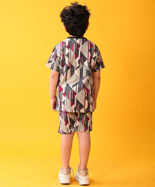 ZIG ZAG GREY T-SHIRT SHORT SET - DARK GREY