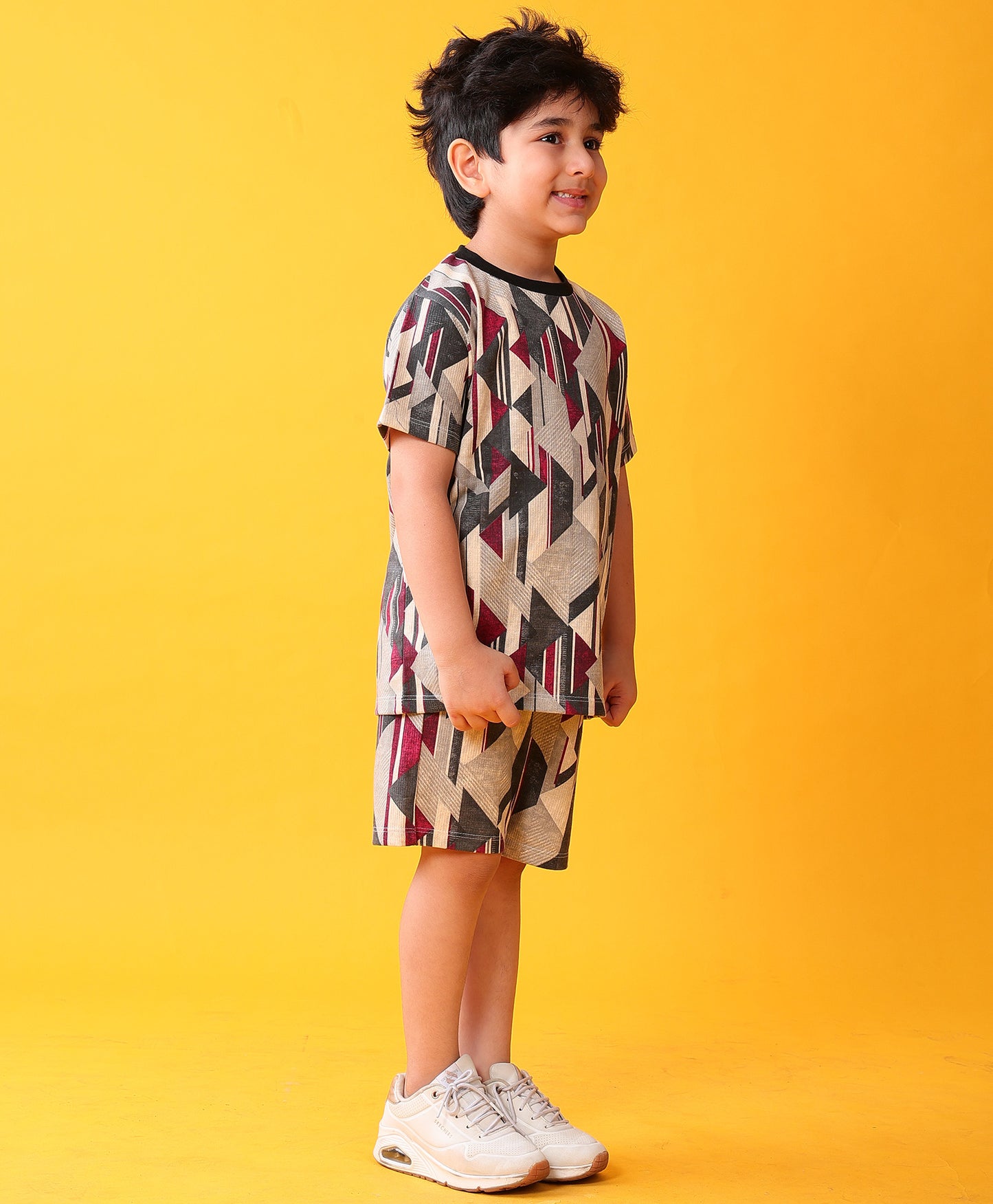 ZIG ZAG GREY T-SHIRT SHORT SET - DARK GREY