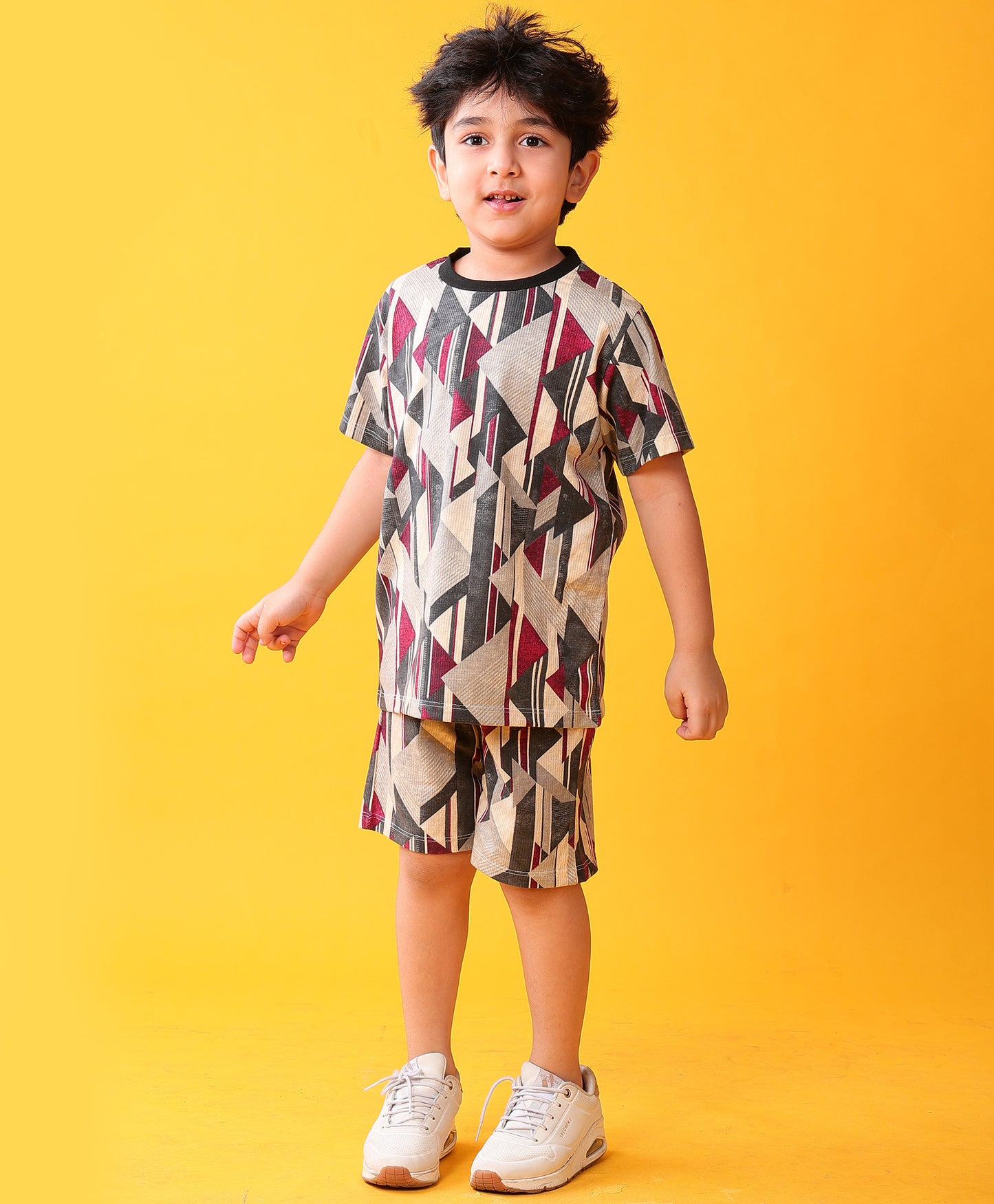 ZIG ZAG GREY T-SHIRT SHORT SET - DARK GREY