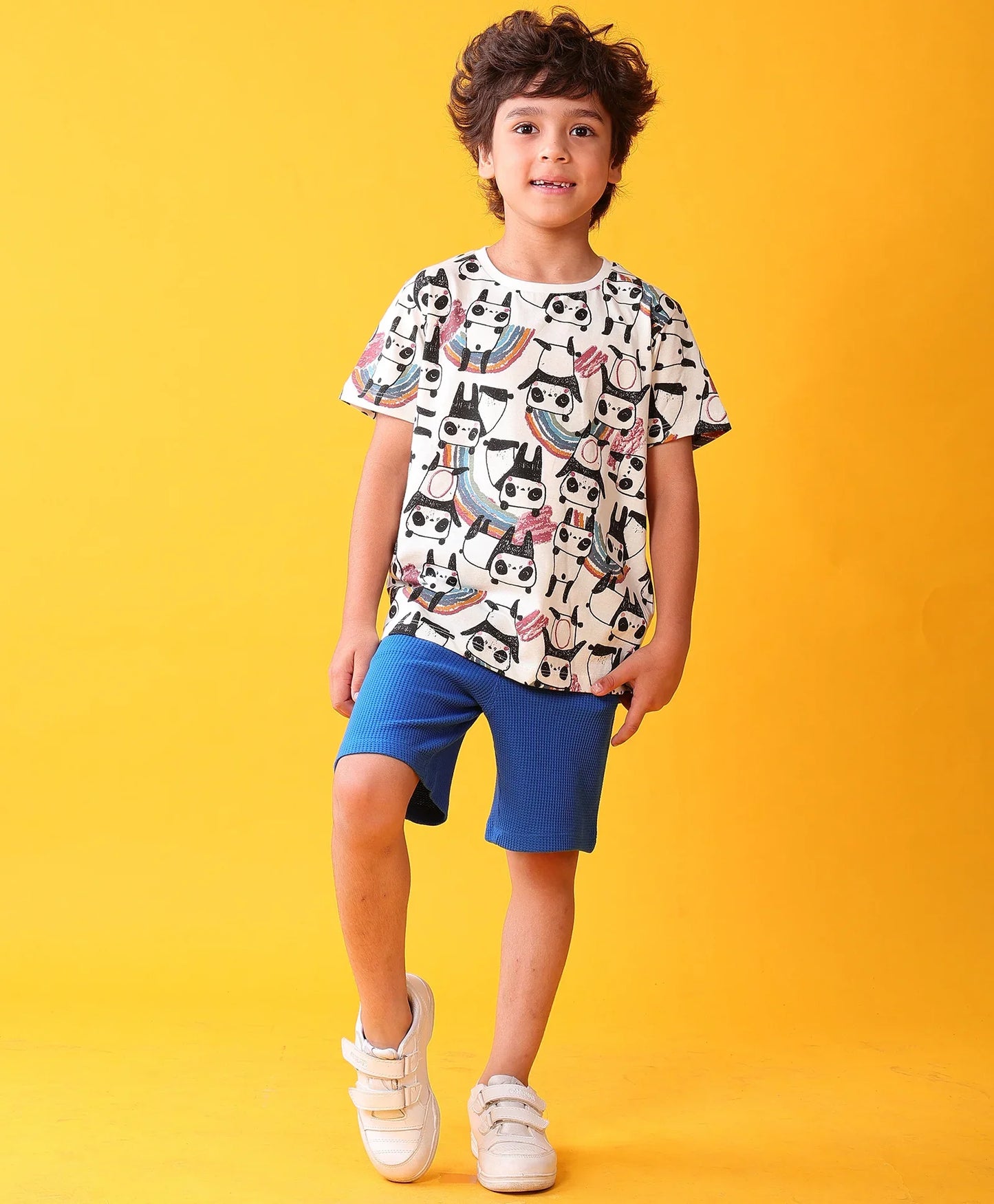 PANDA ROYAL SUMMER T-SHIRT SHORTS SET - WHITE/ROYAL