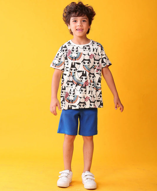 PANDA ROYAL SUMMER T-SHIRT SHORTS SET - WHITE/ROYAL