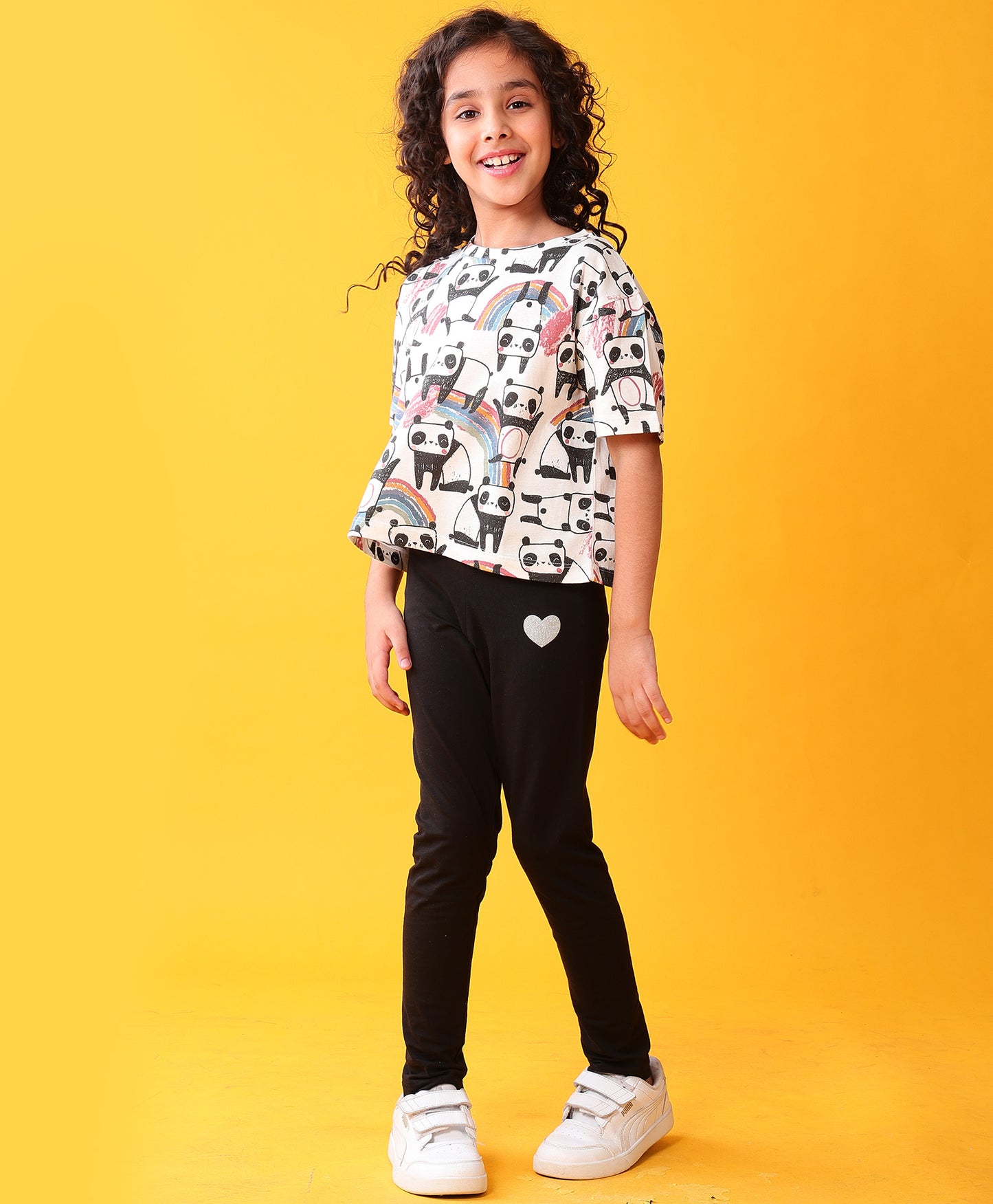 PANDA BLACK SUMMER T-SHIRT LEGGINGS SET - WHITE/BLACK