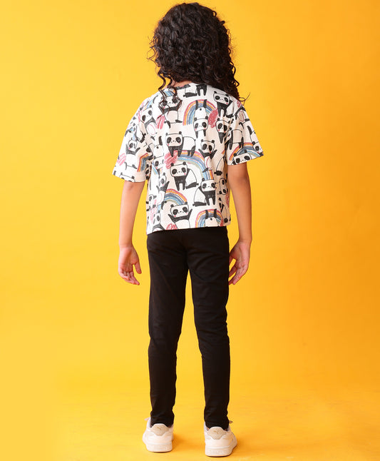 PANDA BLACK SUMMER T-SHIRT LEGGINGS SET - WHITE/BLACK