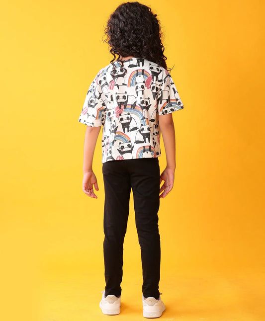 PANDA BLACK SUMMER T-SHIRT LEGGINGS SET - WHITE/BLACK