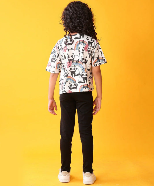 PANDA BLACK SUMMER T-SHIRT LEGGINGS SET - WHITE/BLACK - Anthrilo