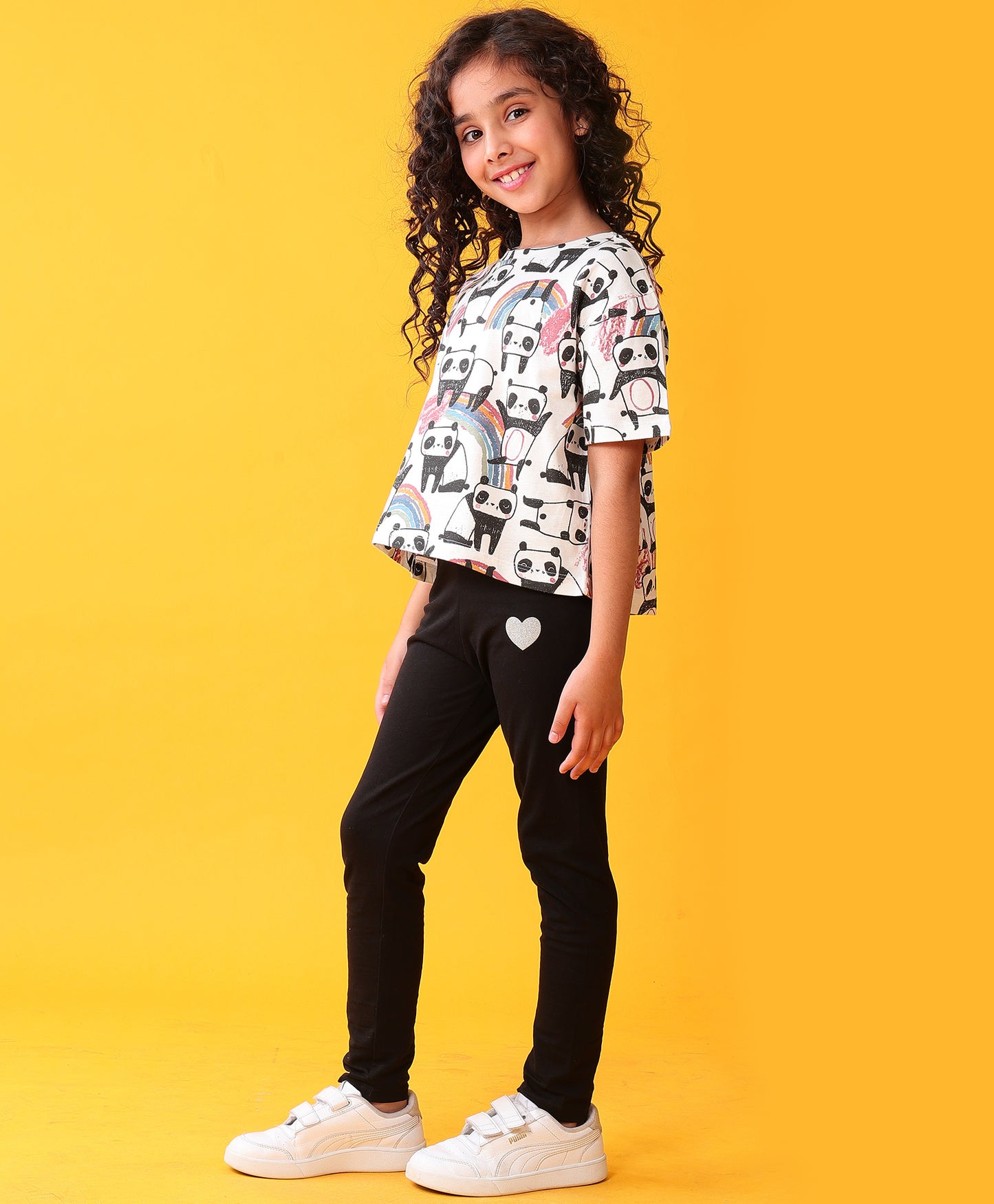 PANDA BLACK SUMMER T-SHIRT LEGGINGS SET - WHITE/BLACK