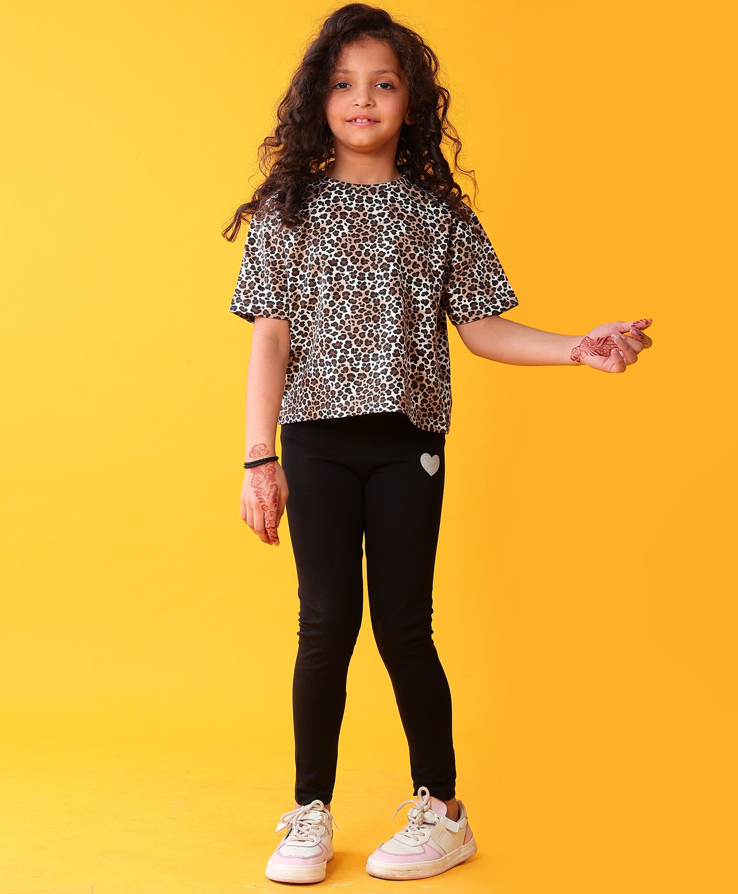 LEOPARD BLACK SUMMER TSHIRT LEGGINGS SET - BLACK