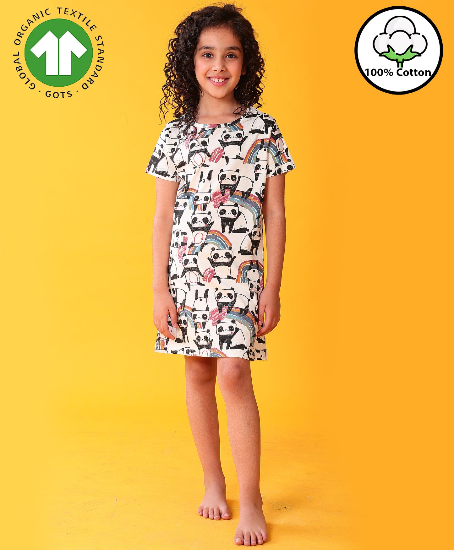 PANDA GIRLS NIGHT DRESS - WHITE