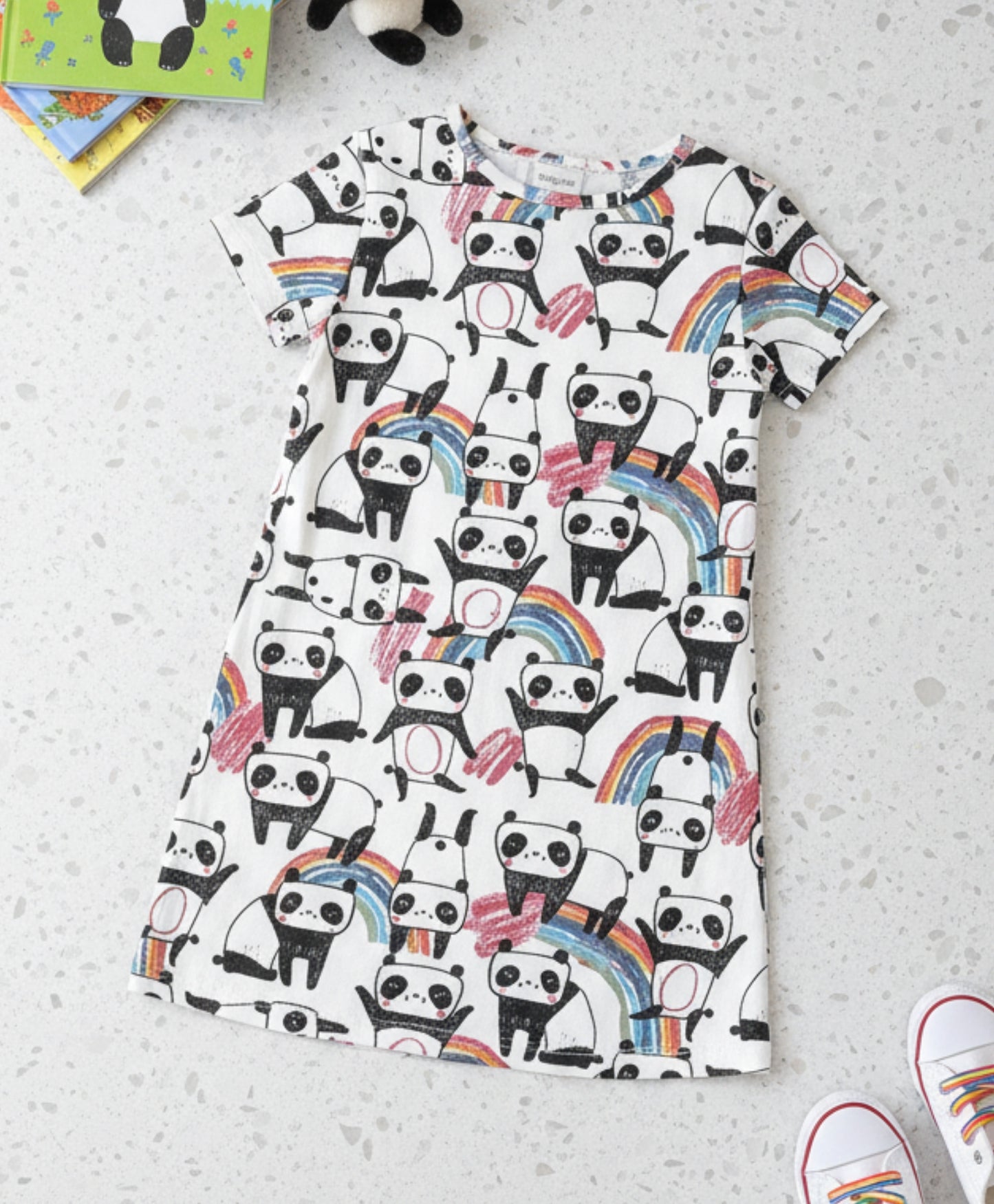 PANDA GIRLS NIGHT DRESS - WHITE - Anthrilo