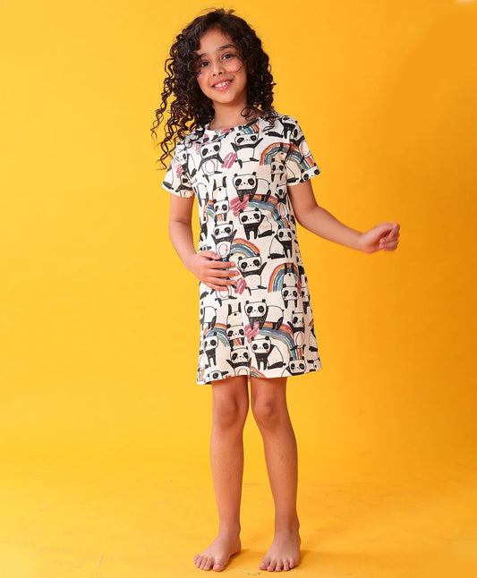 PANDA GIRLS NIGHT DRESS - WHITE