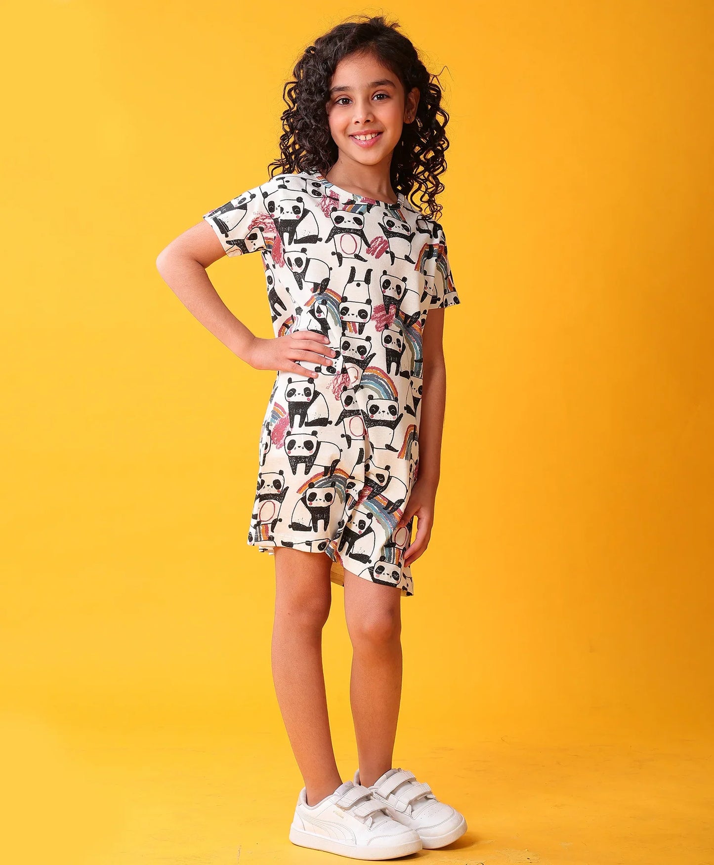 PANDA GIRLS CASUAL DRESS - WHITE