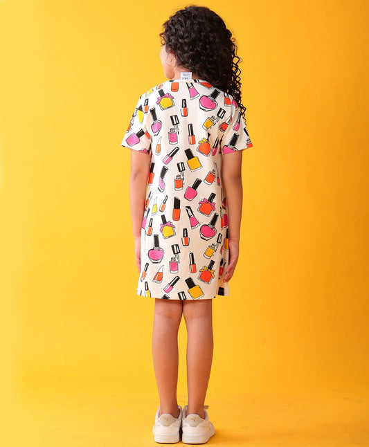 NAIL PAINT GIRLS CASUAL DRESS - WHITE