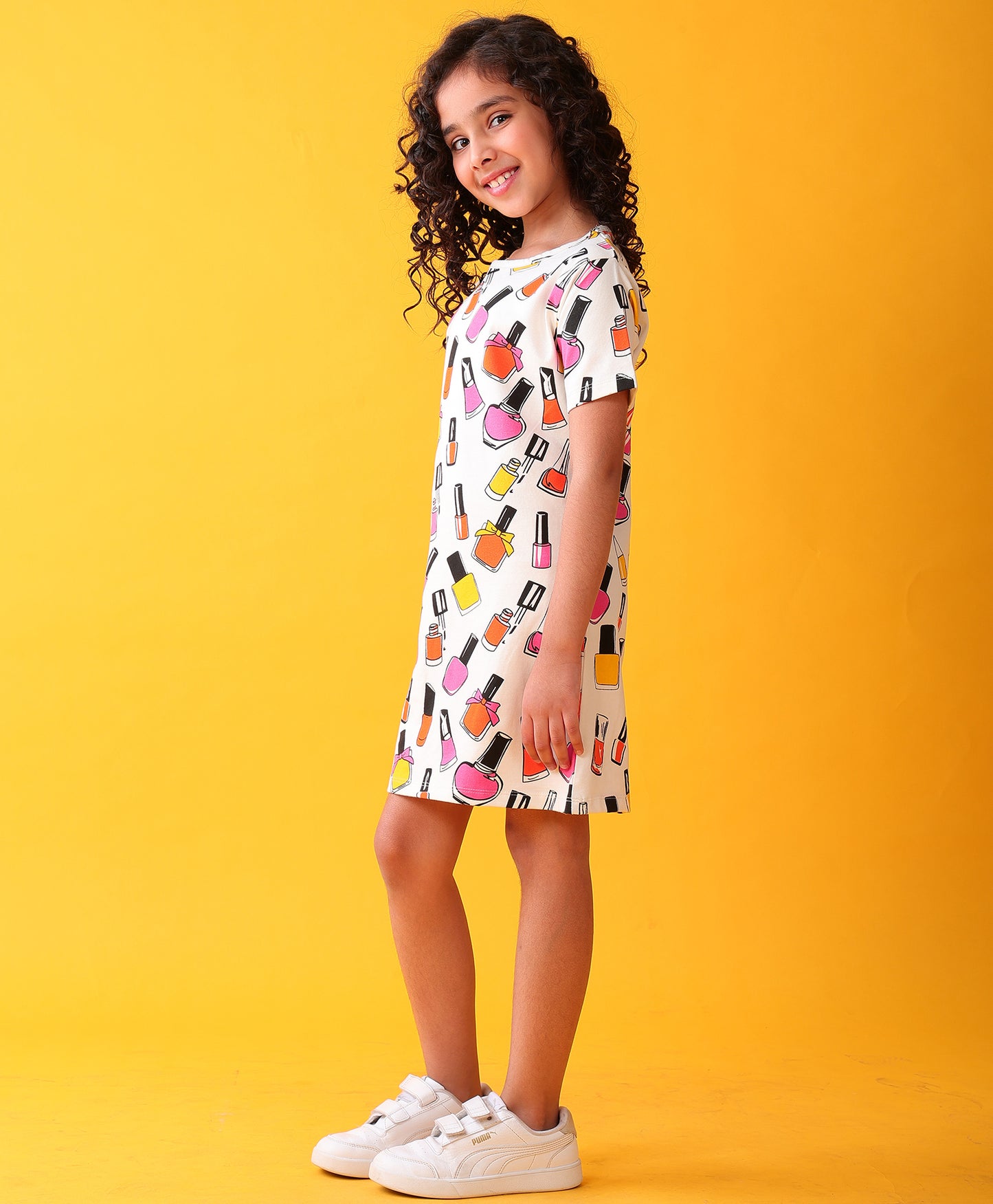 NAIL PAINT GIRLS CASUAL DRESS - WHITE