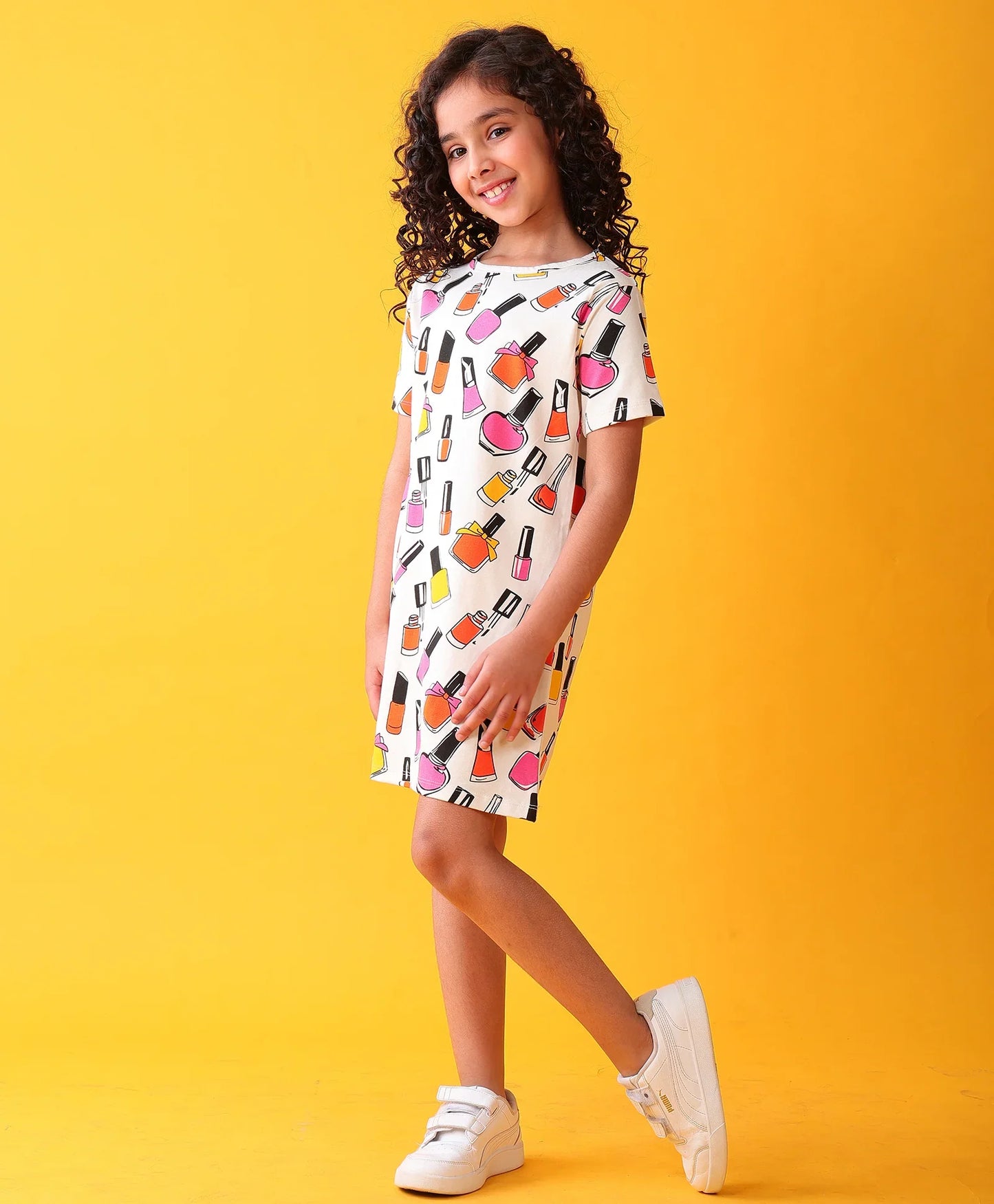 NAIL PAINT GIRLS CASUAL DRESS - WHITE