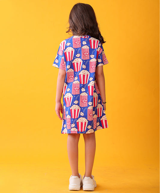 POPCORN MOVIE TIME CASUAL DRESS - BLUE
