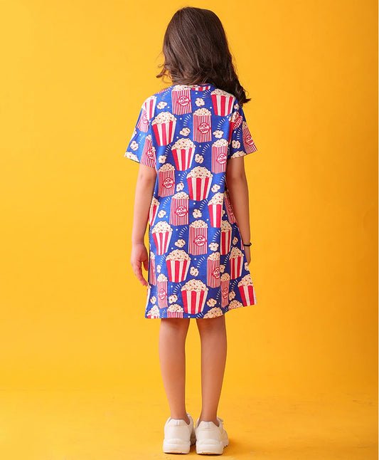 POPCORN MOVIE TIME CASUAL DRESS - BLUE