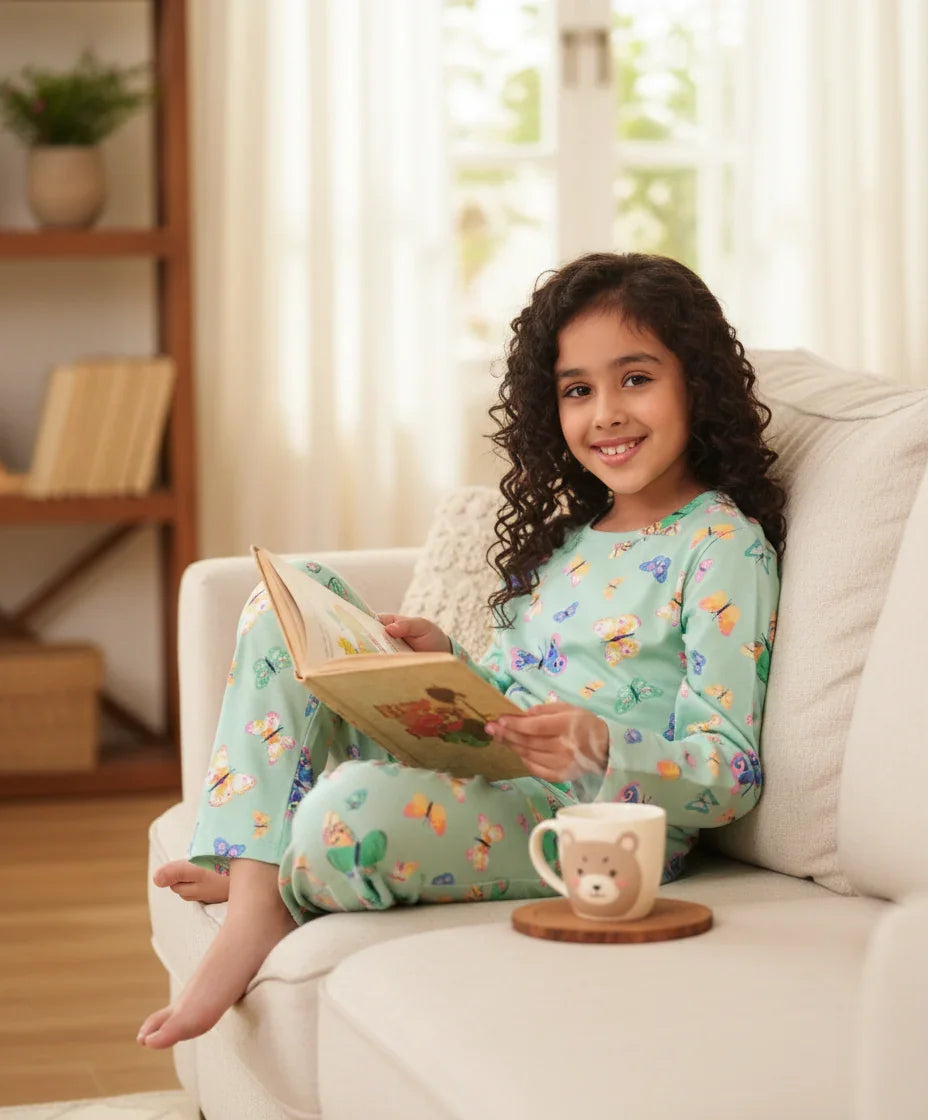 BUTTERFLY LONG SLEEVES PYJAMA SET - GREEN