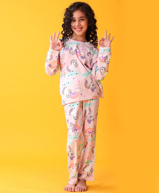 UNICORN HEART LONG SLEEVES PYJAMA SET - PINK