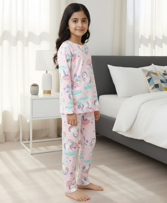 UNICORN HEART LONG SLEEVES PYJAMA SET - PINK