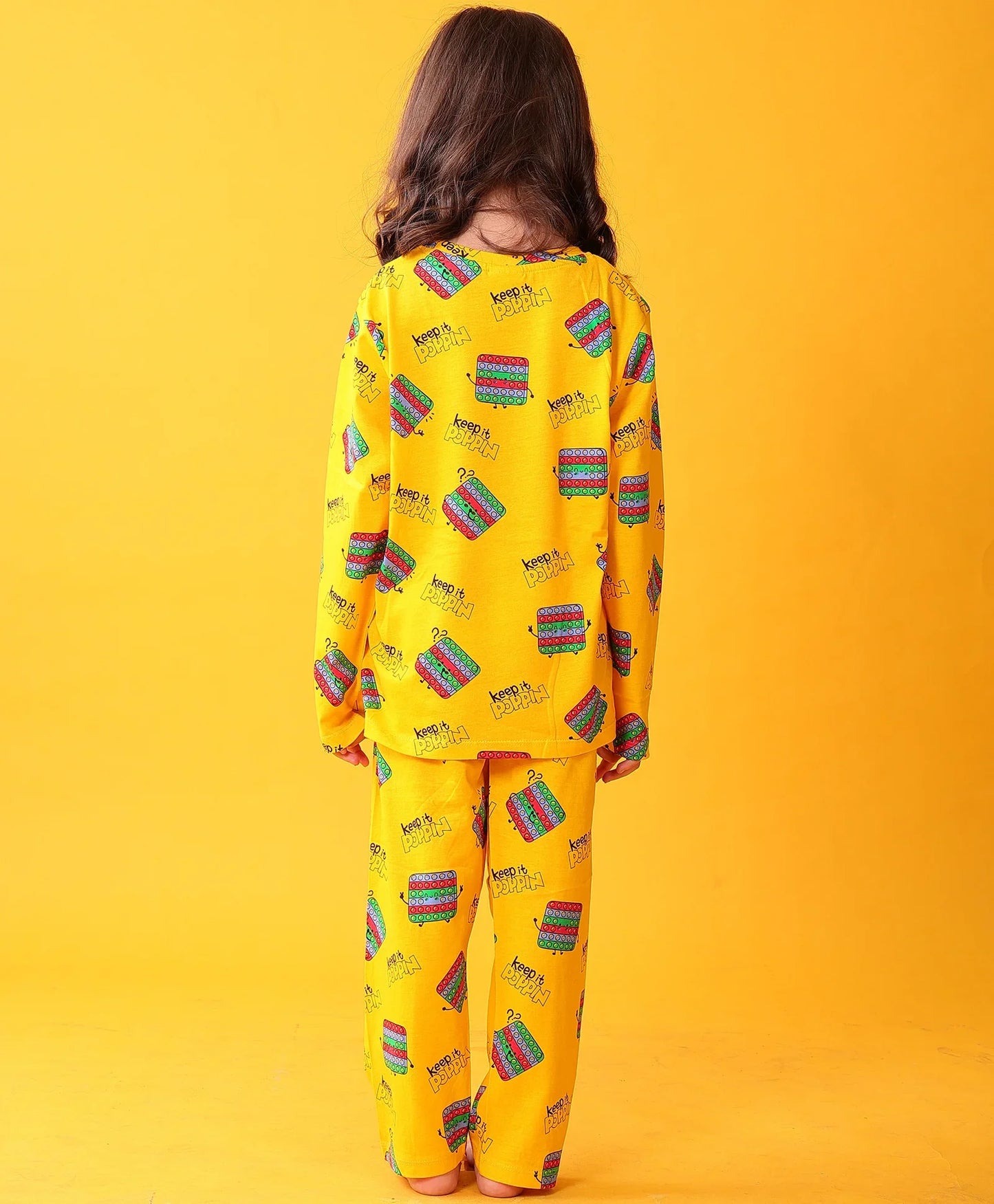 POP IT LONG GIRLS SLEEVES PYJAMA SET - YELLOW