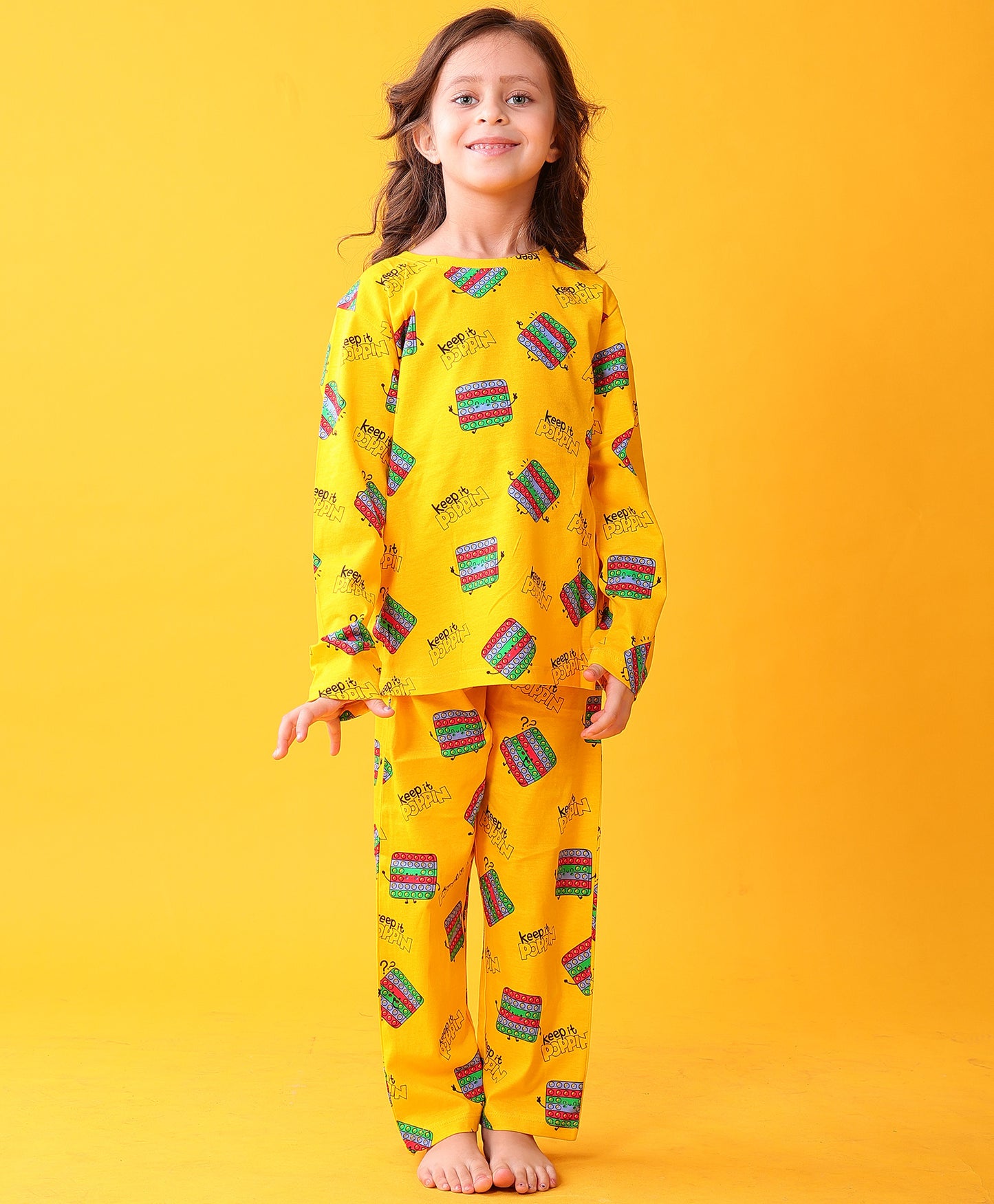 POP IT LONG GIRLS SLEEVES PYJAMA SET - YELLOW