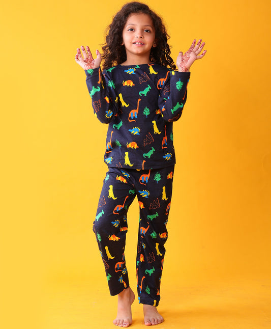 DINOSAUR FUN NAVY GIRLS LONG SLEEVES PYJAMA SET - NAVY