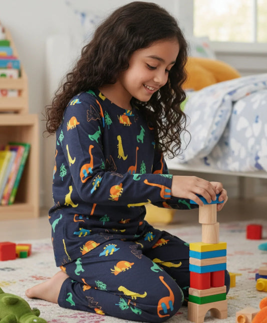 DINOSAUR FUN NAVY GIRLS LONG SLEEVES PYJAMA SET - NAVY