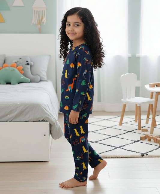 DINOSAUR FUN NAVY GIRLS LONG SLEEVES PYJAMA SET - NAVY