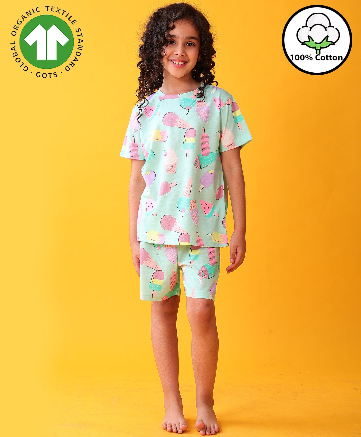 ICECREAM CREAM GIRLS SLEEPWEAR SHORTS SET - AQUA