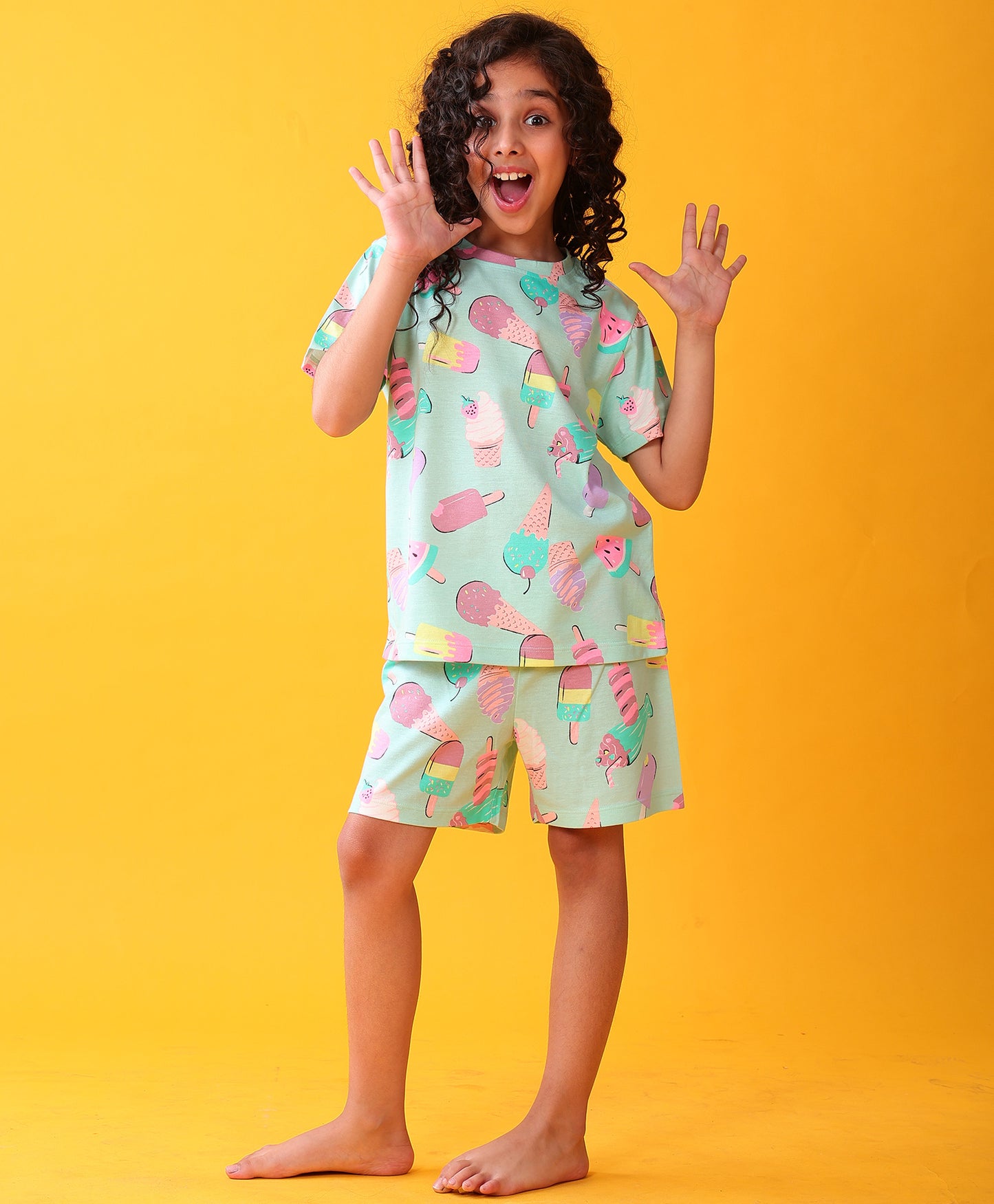 ICECREAM CREAM GIRLS SLEEPWEAR SHORTS SET - AQUA