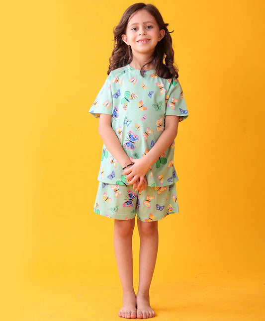 BUTTERFLY SLEEPWEAR SHORTS SET - GREEN