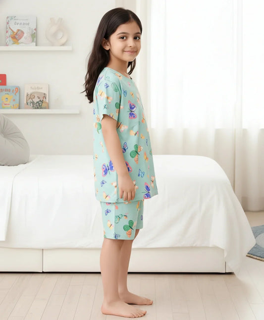 BUTTERFLY SLEEPWEAR SHORTS SET - GREEN - Anthrilo