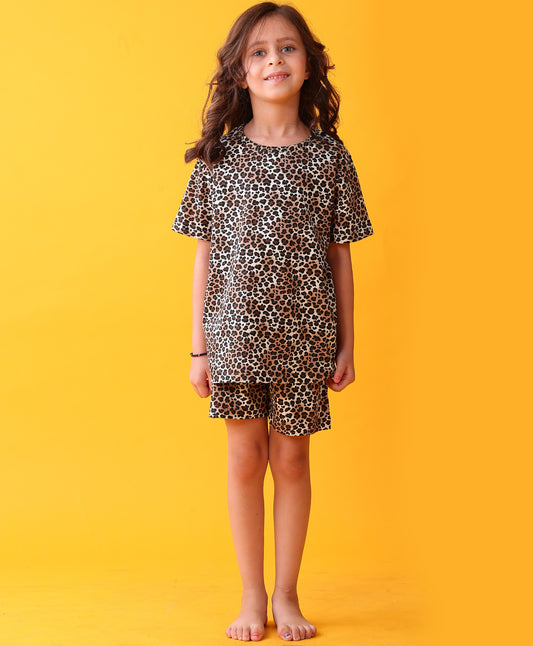 LEOPARD SLEEPWEAR SHORTS SET - BLACK