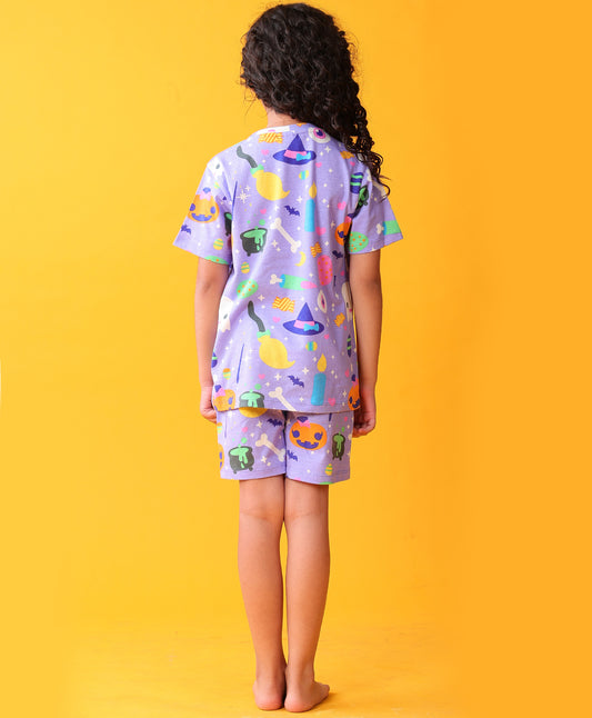 HALLOWEEN SLEEPWEAR SHORTS SET - PURPLE