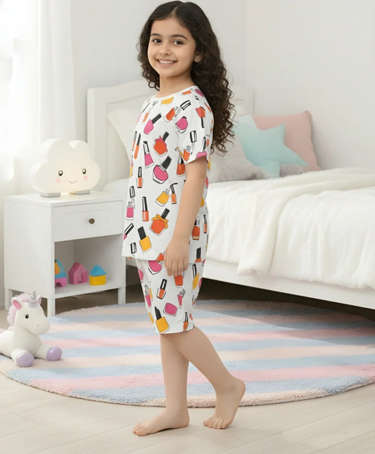 NAIL PAINT DREAMS SLEEPWEAR SHORTS SET - WHITE