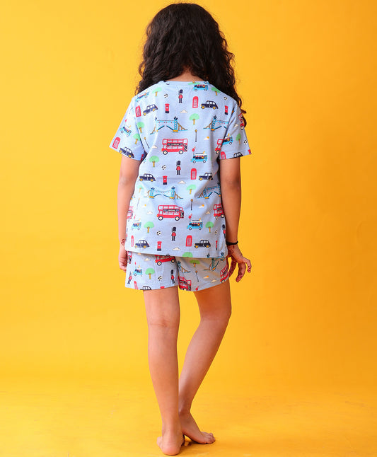 LONDON DREAMS GIRLS SLEEPWEAR SHORTS SET - SKY