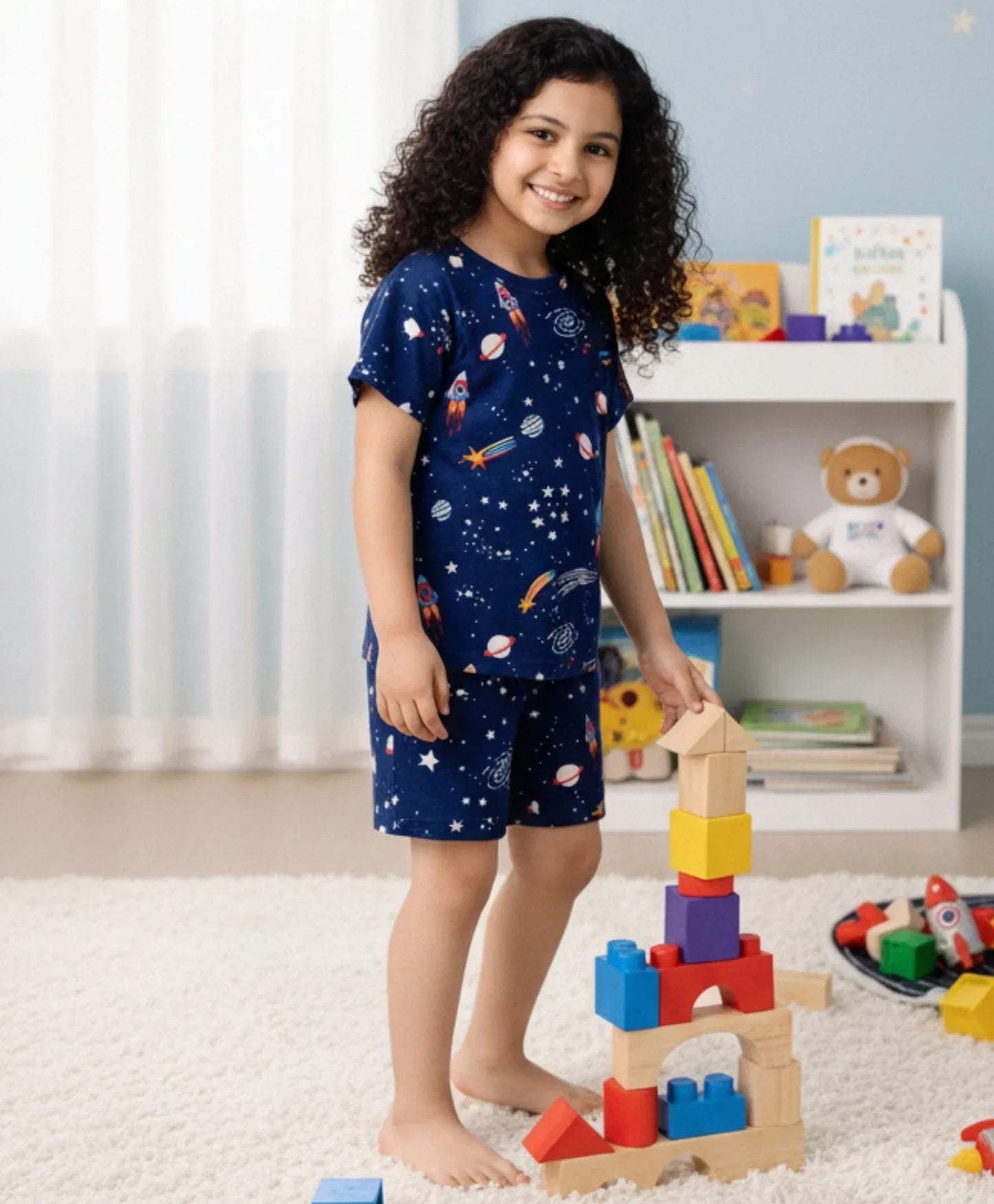 SOLAR DREAM GIRLS SLEEPWEAR SHORT SET - BLUE - Anthrilo