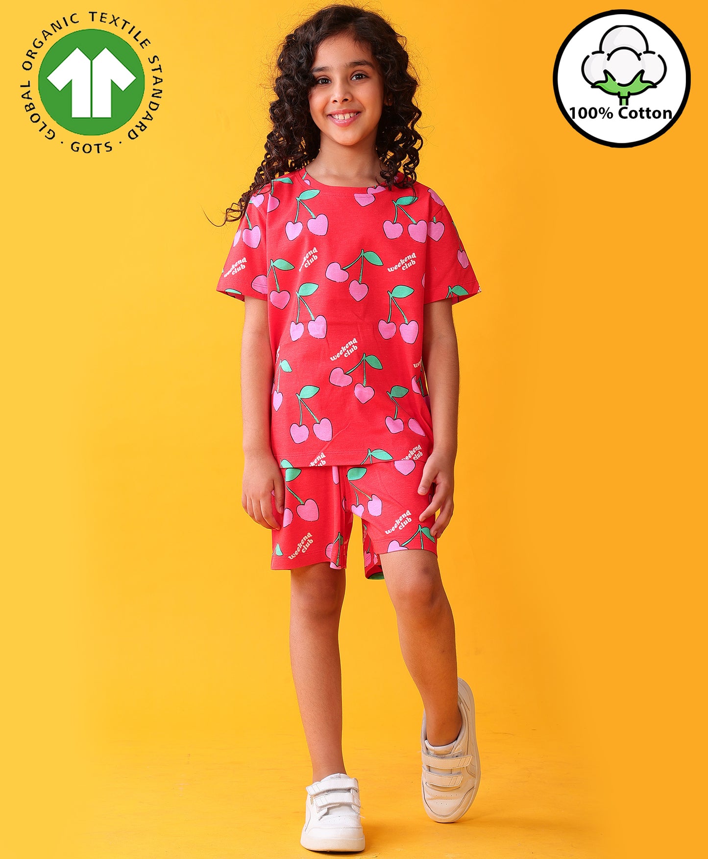CHERRY PLAYTIME GIRLS T-SHIRT SHORT SET - RED