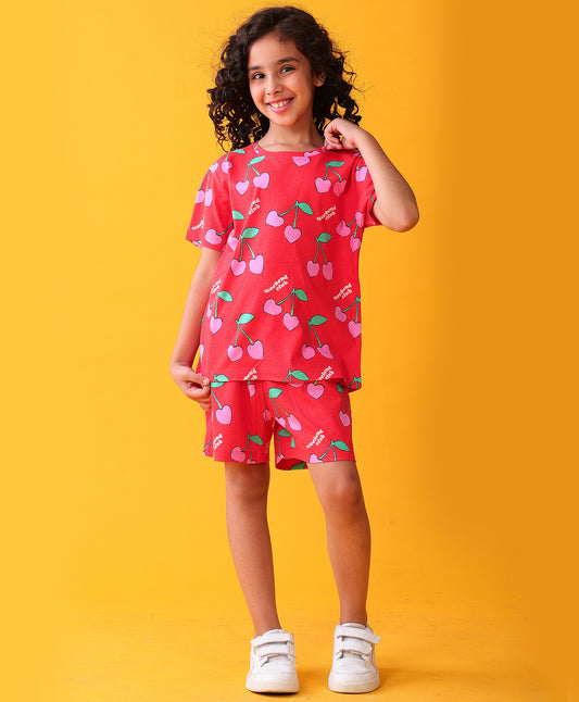 CHERRY PLAYTIME GIRLS T-SHIRT SHORT SET - RED