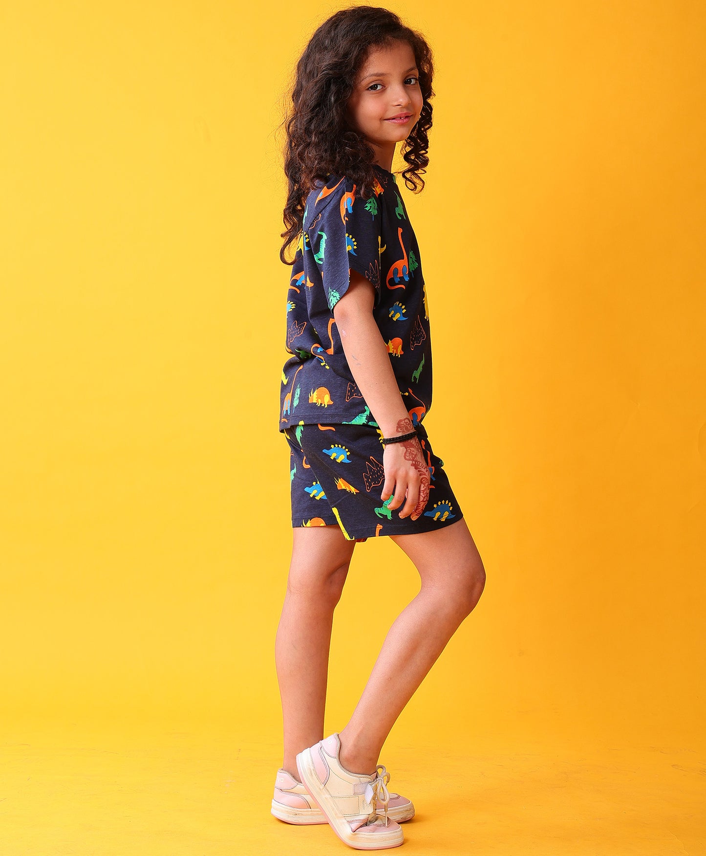 DINOSAUR FUN PLAYTIME GIRLS T-SHIRT SHORT SET - NAVY