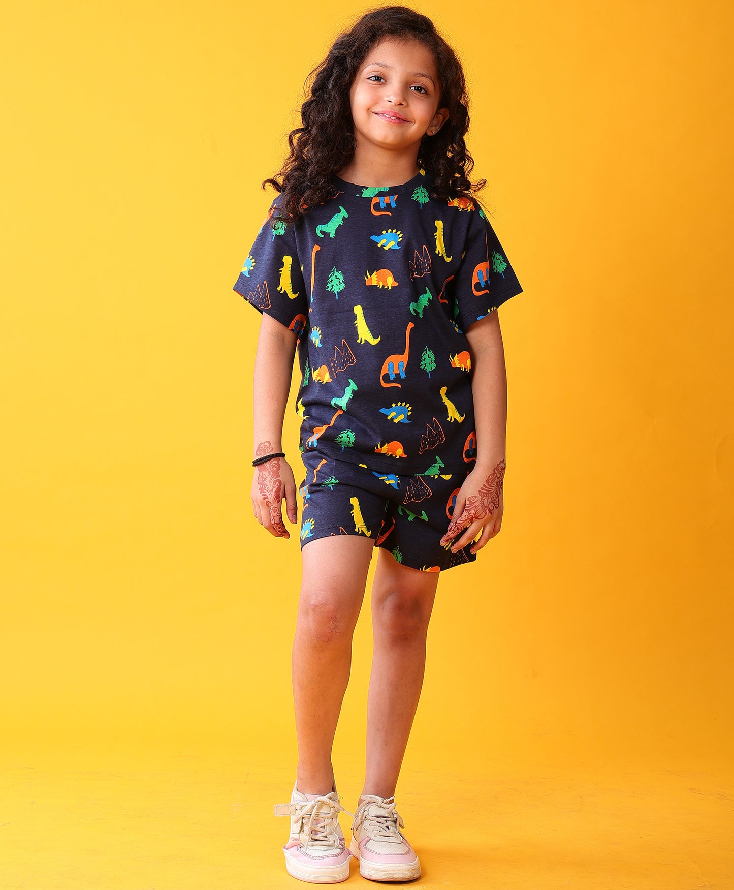 DINOSAUR FUN PLAYTIME GIRLS T-SHIRT SHORT SET - NAVY