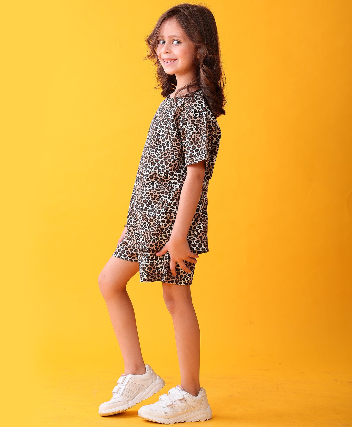 LEOPARD PLAYTIME GIRLS T-SHIRT SHORT SET - BLACK