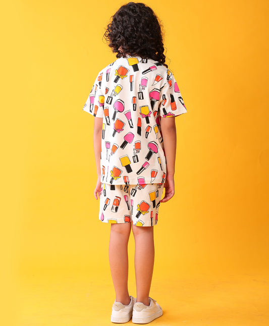 MAKE UP PLAY TIME GIRLS T-SHIRT SHORT SET - WHITE