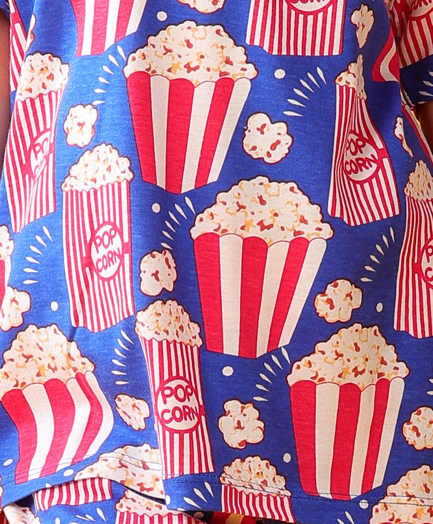 POPCORN MOVIE TIME GIRLS T-SHIRT SHORT SET - BLUE